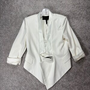 BCBGMAXAZRIA Candice Gardenia White Asymmetrical Blazer Cutout Back ZBA4E047 S